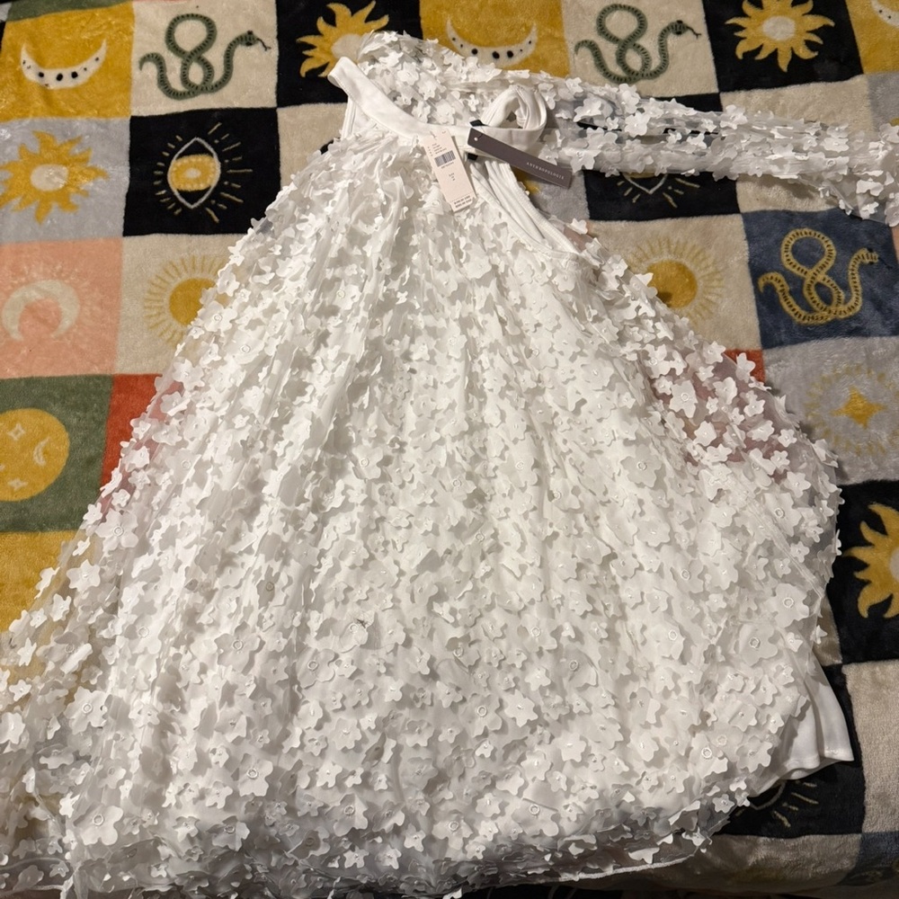 Anthropologie White Floral Appliqué Dress
